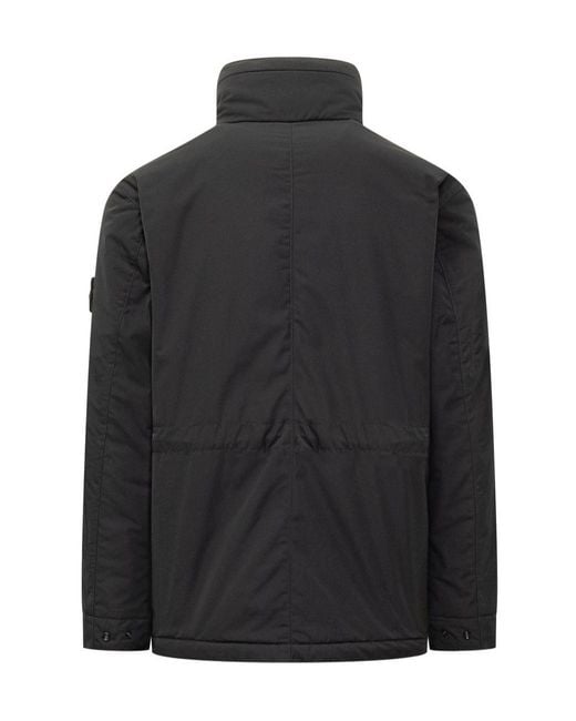 Stone Island Black Compass-Badge Funnel Neck Puffer Jacket for men