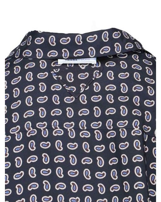 Prada Blue Printed Twill Silk Shirt