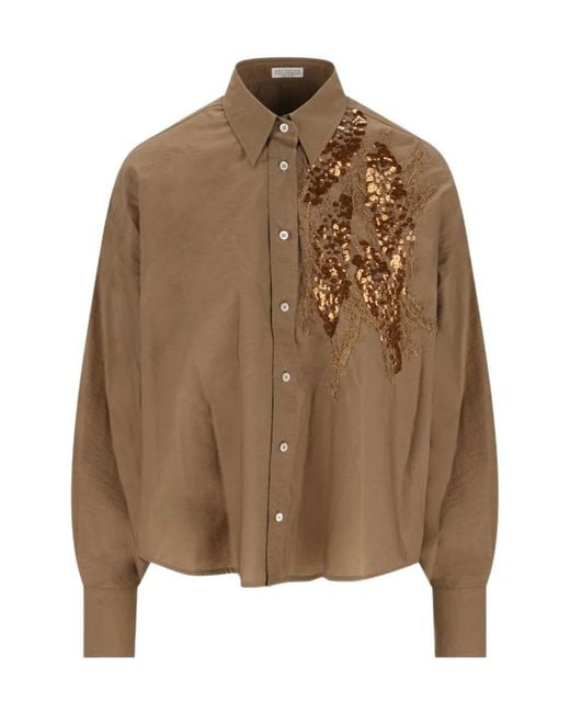 Brunello Cucinelli Brown Shirt With Sequins