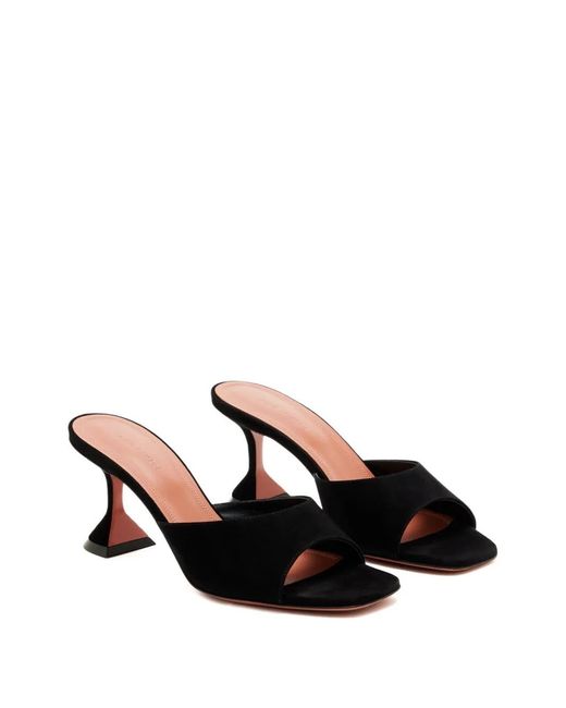 AMINA MUADDI Black Flared Heel Suede Mules
