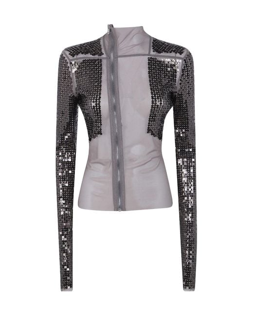 Rick Owens Black Sequinned Zipped Top