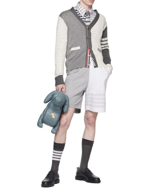 Thom Browne Blue Panelled Gingham Cotton Shirt for men