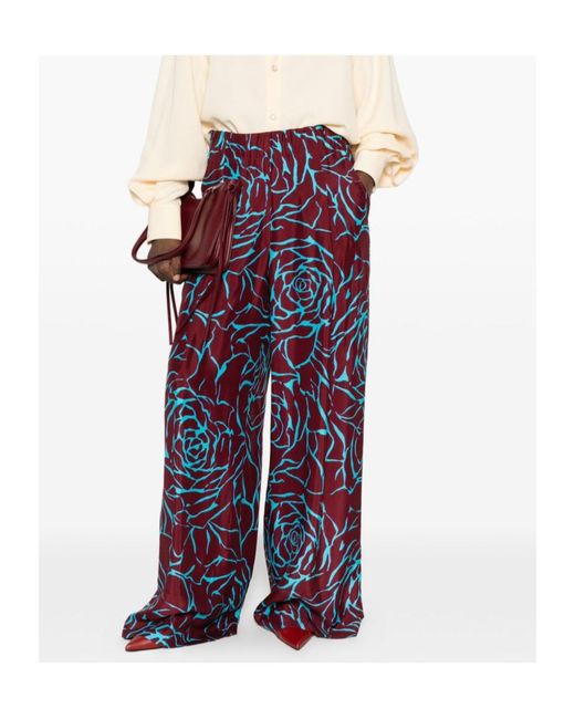 Dries Van Noten Blue Printed Casual Pants