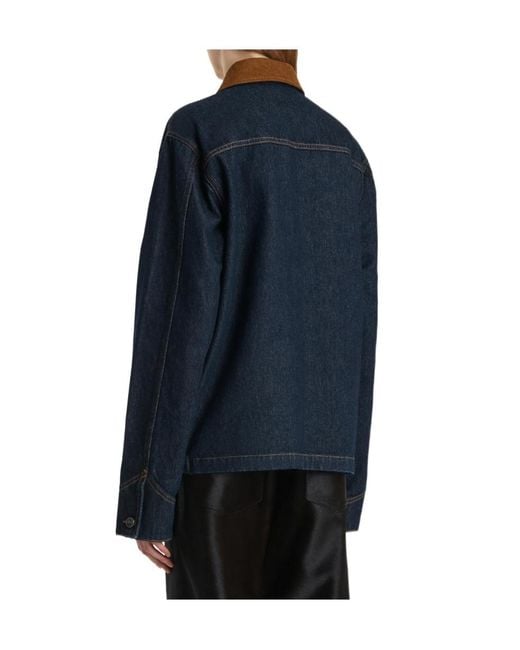 Khaite Blue Wyatt Corduroy-Collar Denim Jacket