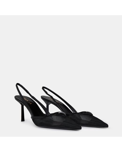 Prada Black Mesh Slingbacks