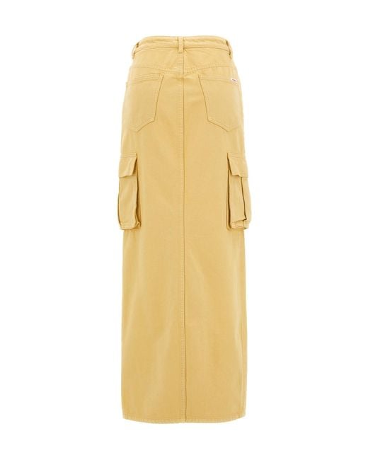 Self-Portrait Yellow Embellished Denim Cargo Maxi Skirt