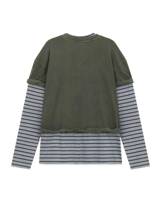 we11done Green Layered Stripe Long-Sleeve T-Shirt for men