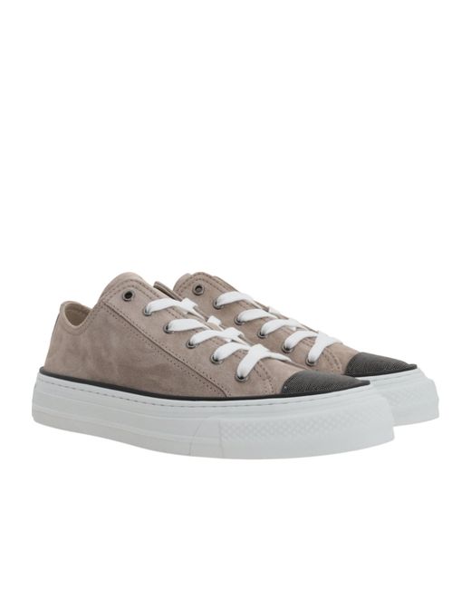 Brunello Cucinelli Gray Round-Toe Lace-Up Sneakers