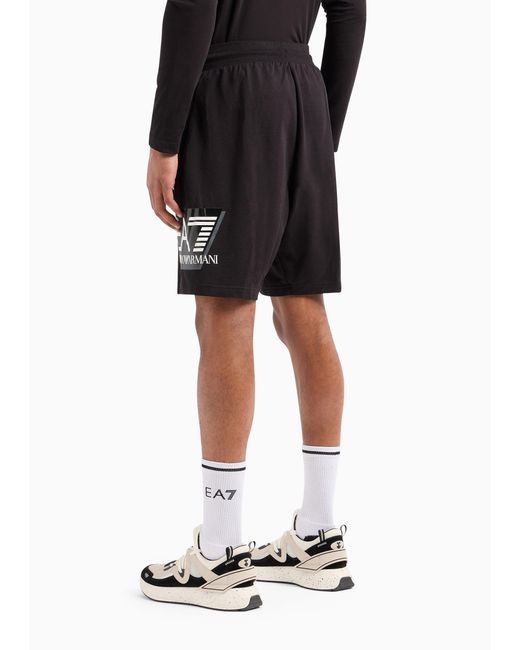 EA7 Black Logo-Printed Drawstring Track Shorts for men