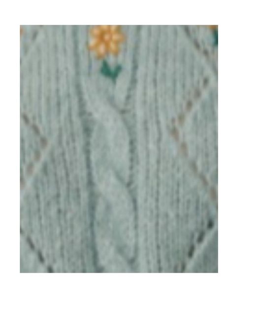 Alessandra Rich Blue Floral Embroidery Cable-Knit Jumper