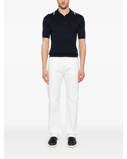 Brunello Cucinelli Blue Ribbed Polo Shirt for men