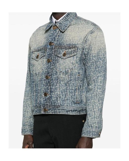 Balmain Blue Monogram Denim Jacket for men
