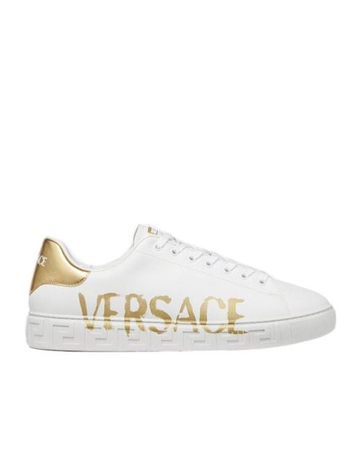 Versace White Logo-Printed Lace-Up Sneakers for men