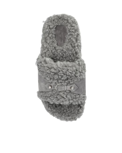 Balenciaga Gray Plush Slippers