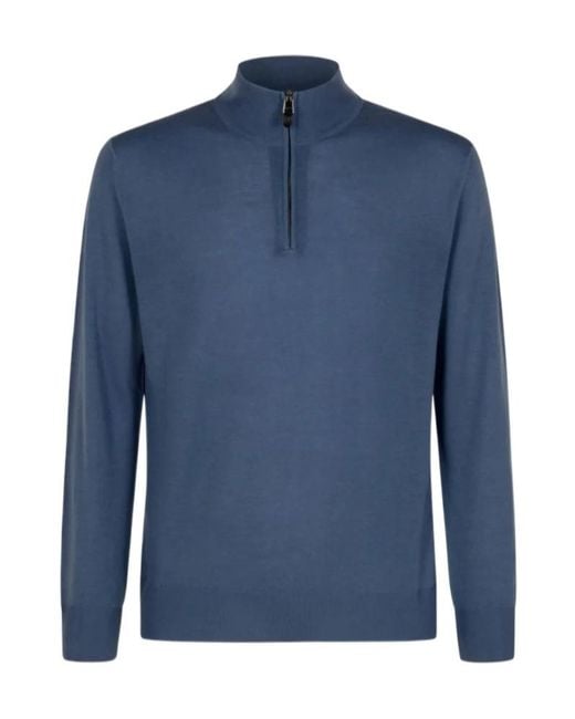 Canali Blue High-Neck Half-Zip Sweater for men