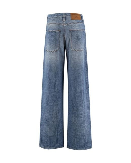 Ermanno Scervino Blue Wide-Leg Patterned Jeans