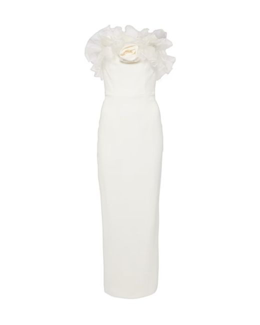 Alessandra Rich White Organza-Trimmed Crepe Bodice Dress