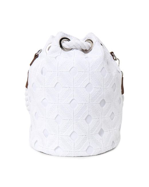Max Mara White Rope-Detail Floral-Lace Bucket Bag