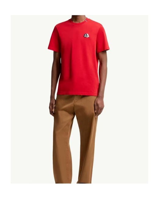 Moncler Red Logo Patch Crewneck T-Shirt for men