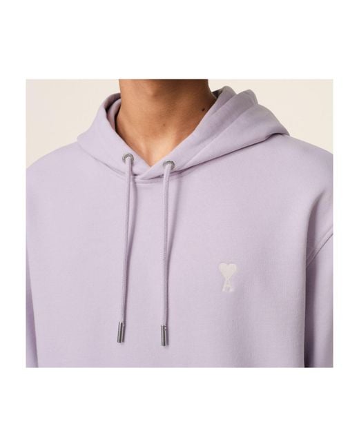 AMI Purple Ami De Coeur Logo-Embroidered Drawstring Hoodie for men