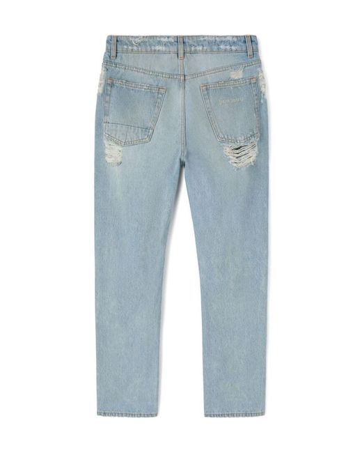 Palm Angels Blue Distressed Straight-Leg Jeans for men