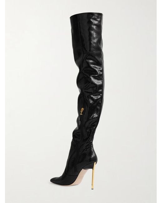 Tom Ford Black Snake-Print Patent Leather Boots