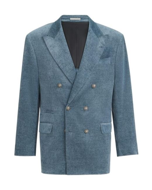 Brunello Cucinelli Blue Peaked-Lapel Blazer for men