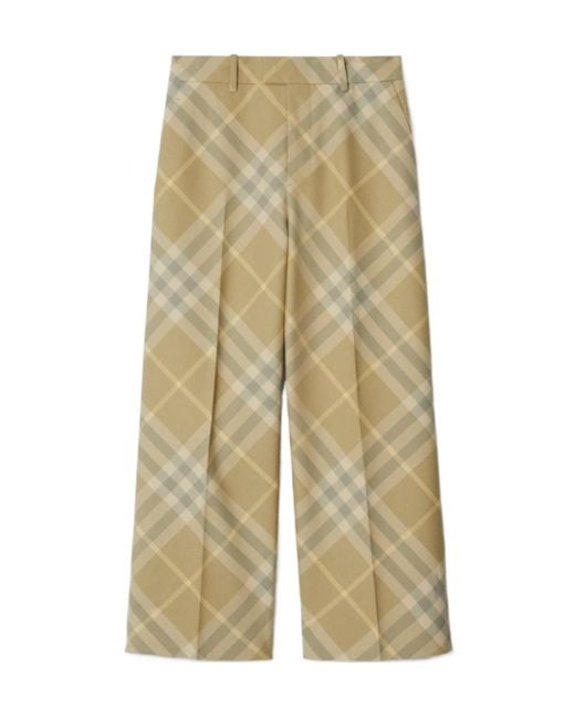 Burberry Natural Checked Wool Trousers