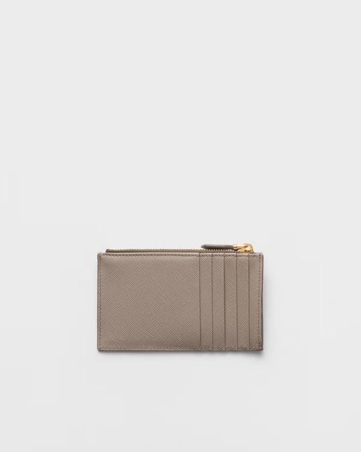 Prada Gray Triangle-Logo Zip Card Holder