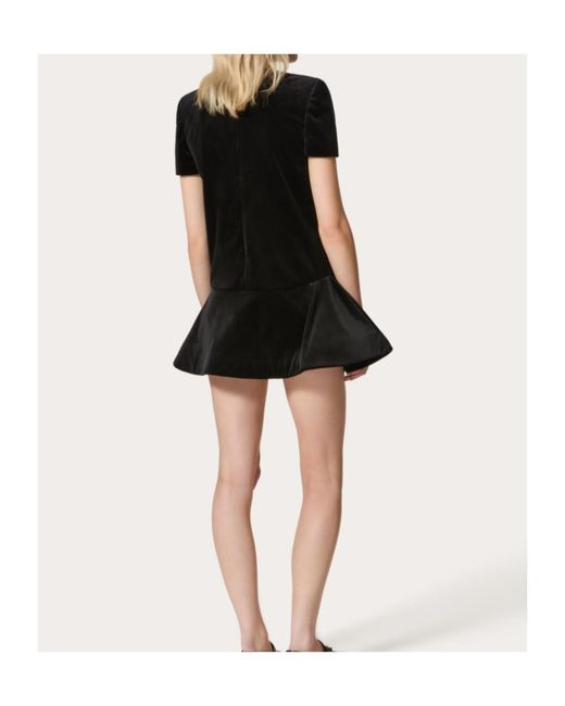 Valentino Black Asymmetric-Hem Crewneck Dress