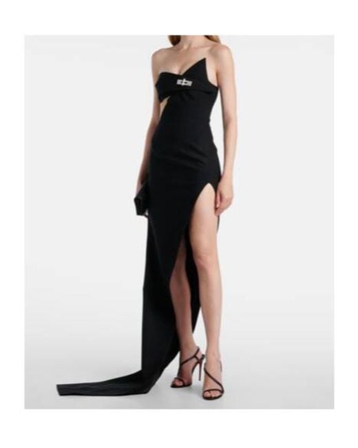 David Koma Black Cutout Asymmetric Wool-Blend Gown