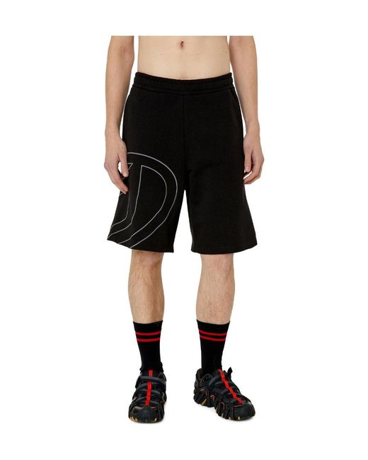 DIESEL Black P-Crow Megoval Maxi D Logo Sweat Shorts for men