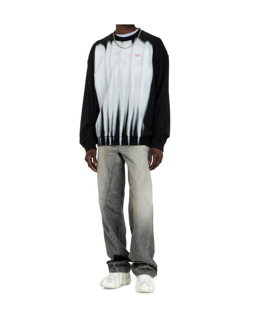 DIESEL Black Cotton Sweatshirt With Graphic Print for men