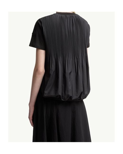 Moncler Black Pleated Back Cotton T-Shirt