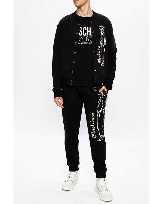 Moschino Black Logo-Print Drawstring Hoodie for men