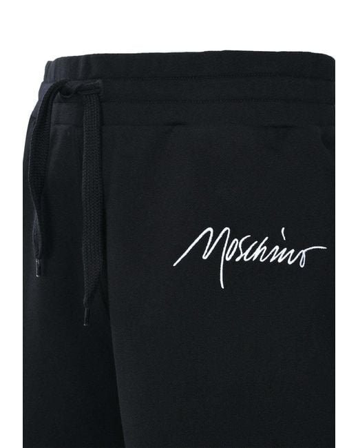 Moschino Black Logo-Embroidered Organic Cotton Track Shorts for men
