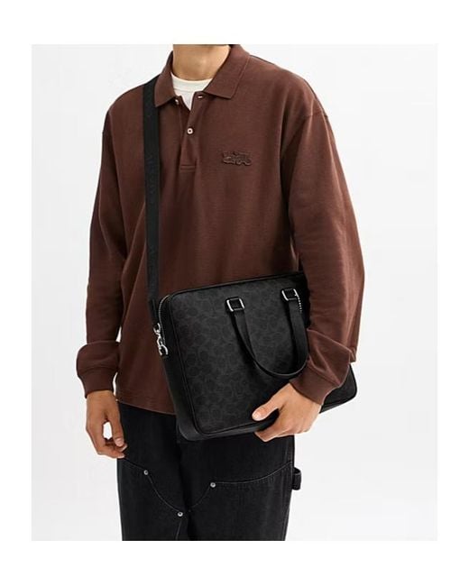 COACH Black Caden Zip Patterned Briefcase for men