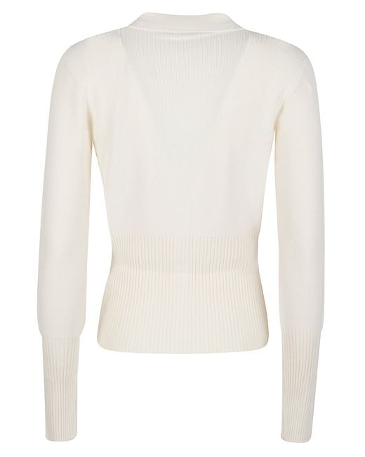Patrizia Pepe White Ribbed-Knit T-Bar-Fastening Cardigan