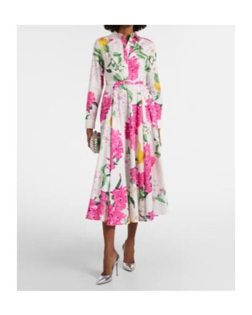 Leo Pink Zara Belted Printed Cotton Midi Dress