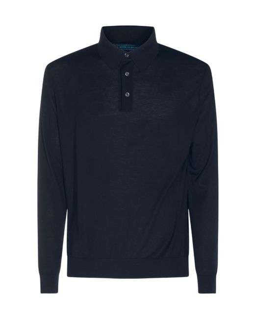 Kiton Blue Long-Sleeve Polo Shirt for men