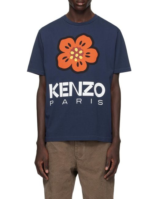 KENZO Blue Boke Flower Printed Crewneck T-Shirt for men