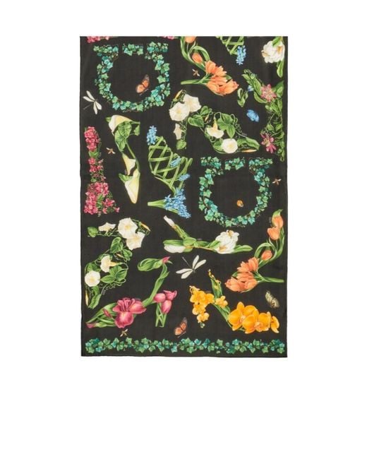 Ferragamo Green Eden Shoes Print Silk Scarf