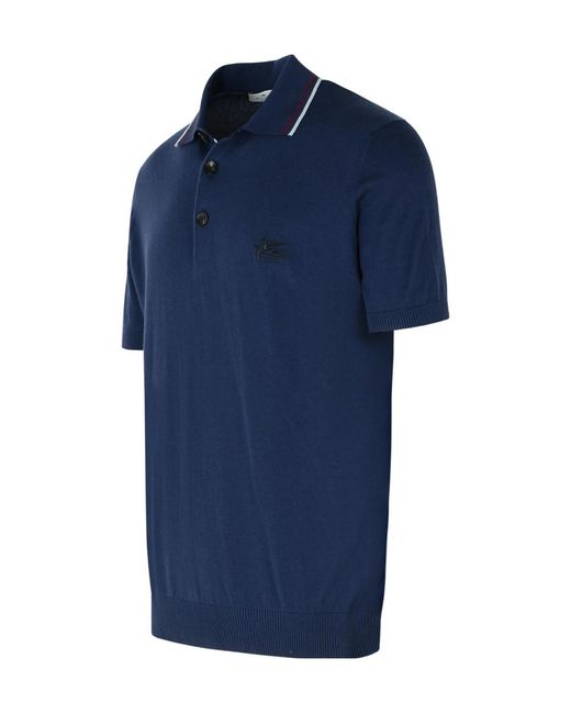 Etro Blue Logo Embroidered Knitted Polo Shirt for men