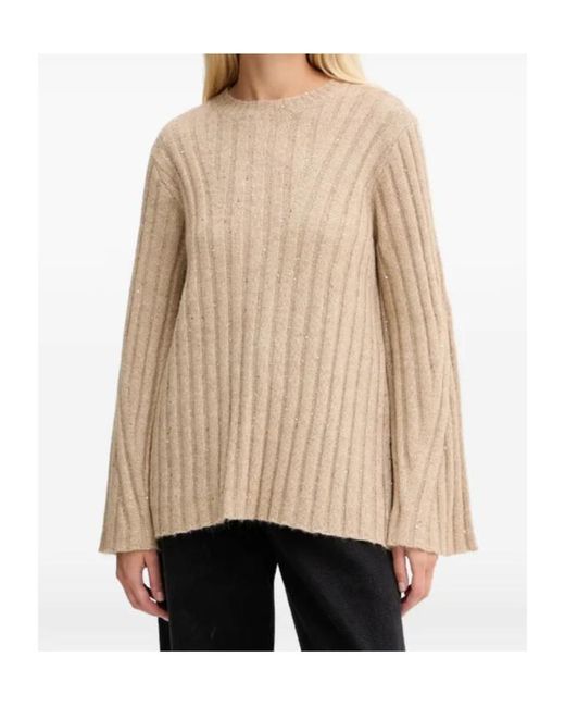 Twinset Natural Sequin-Embellished Ribbed Sweater