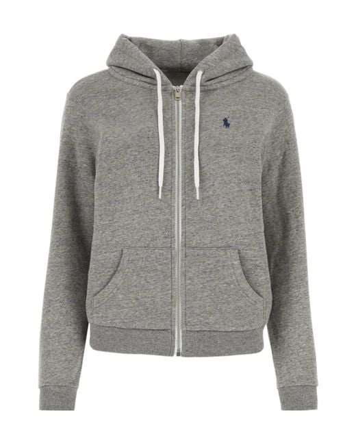 Polo Ralph Lauren Gray Logo Embroidered Zipped Hoodie
