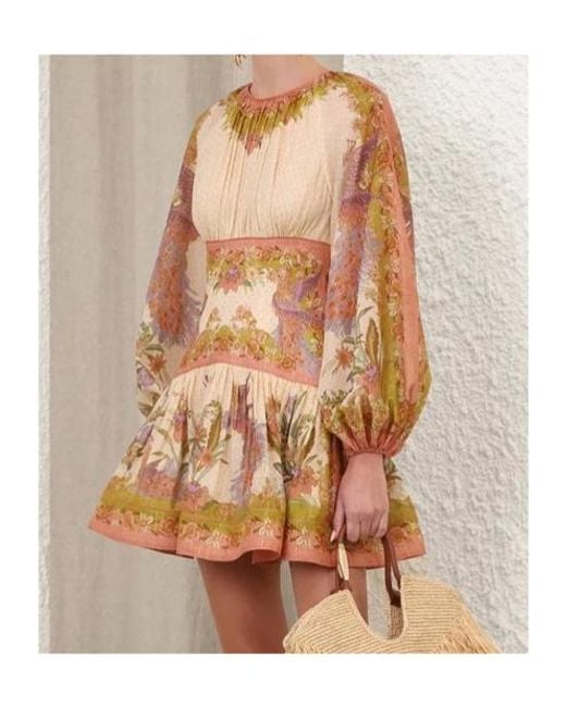 Zimmermann Brown Indra Ruffled Short Dress