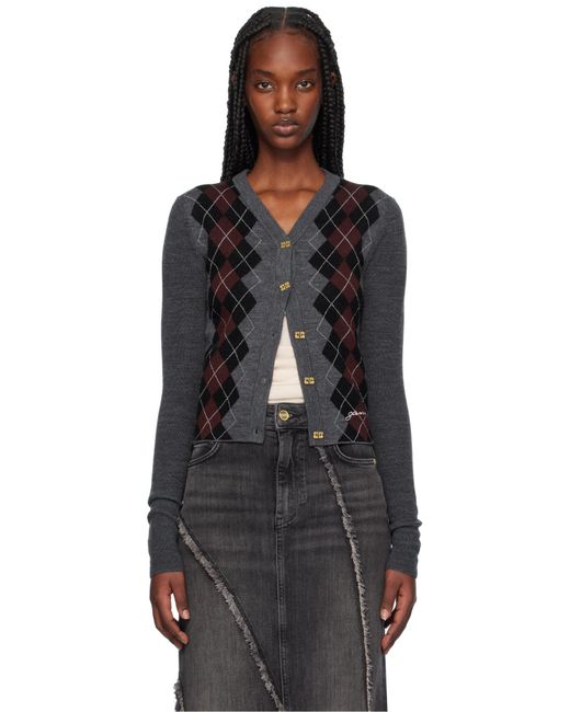 Ganni Black Argyle Knit Cardigan