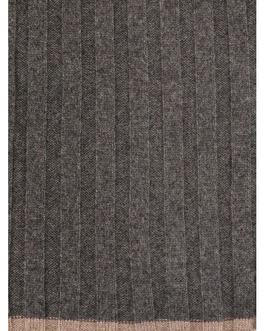 Brunello Cucinelli Gray Ribbed Knitted Scarf for men