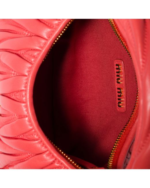 Miu Miu Red Wander Matelassé Nappa Leather Hobo Bag