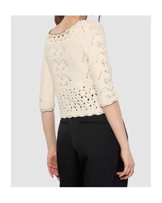 Isabel Marant White Cropped Boat-Neck Crochet Sweater